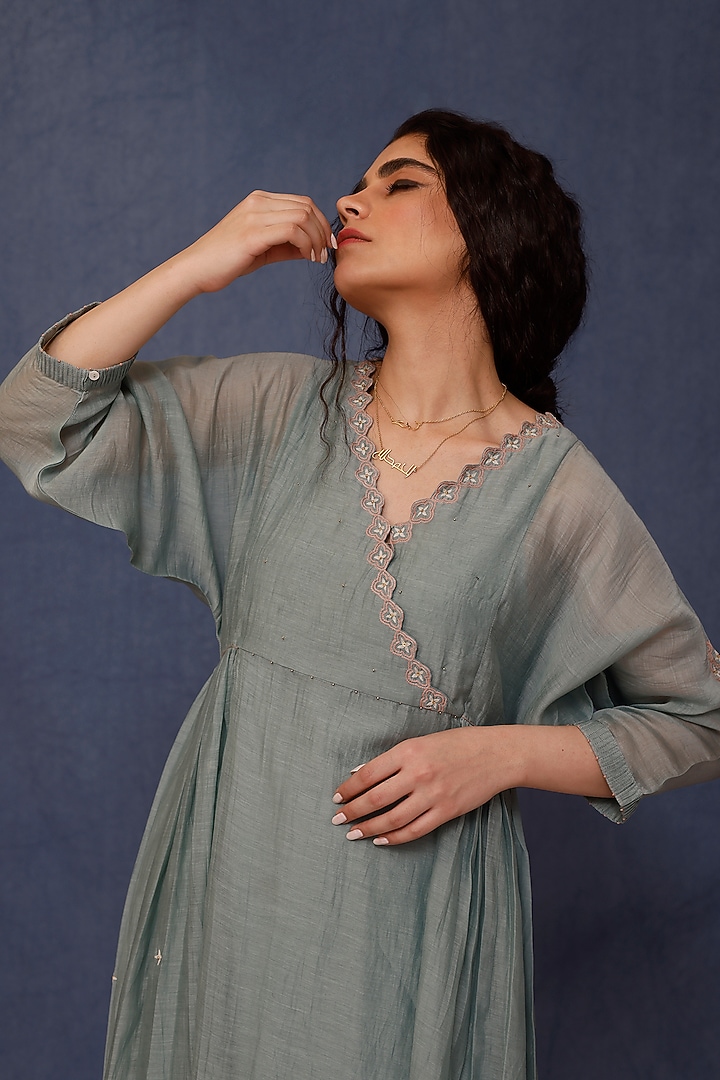 Powder Blue Malai Cotton Embroidered Kurta Set by Chokhi Chorri at Pernia's Pop Up Shop