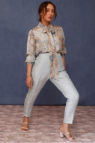 Powder Blue Silk Pant Set by Chokhi Chorri