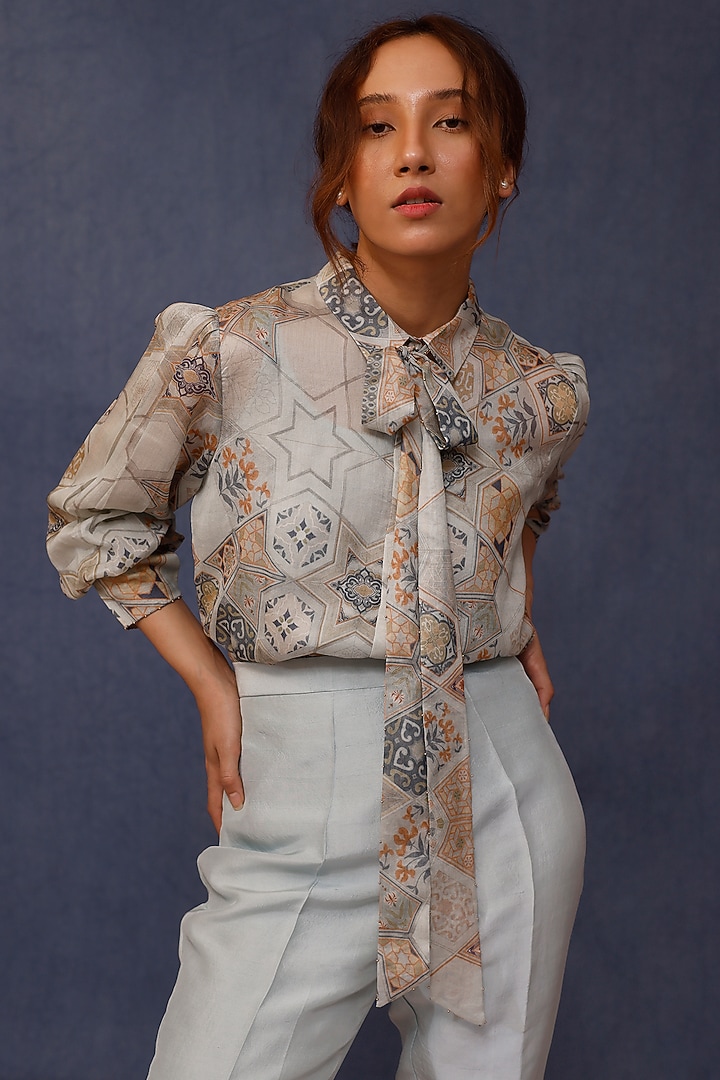 Powder Blue Silk Pant Set by Chokhi Chorri at Pernia's Pop Up Shop
