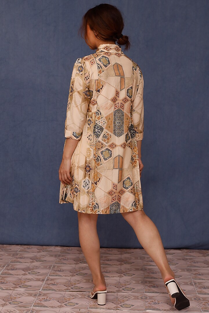 Beige Handwoven Silk Printed Summer Shirt Dress by Chokhi Chorri at Pernia's Pop Up Shop