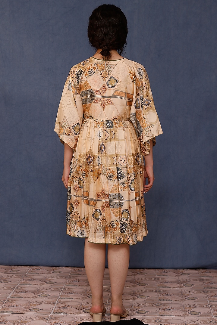 Beige Handwoven Silk Printed Kimono Summer Dress by Chokhi Chorri at Pernia's Pop Up Shop