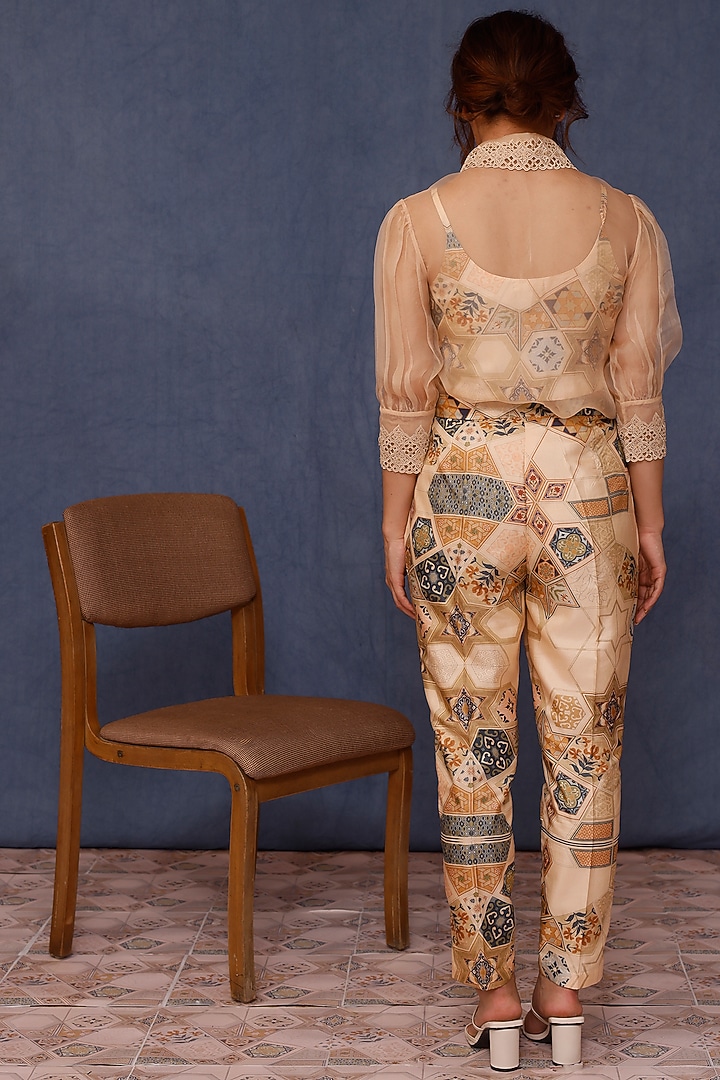 Beige Handwoven Silk & Silk Organza Printed Co-Ord Set by Chokhi Chorri at Pernia's Pop Up Shop