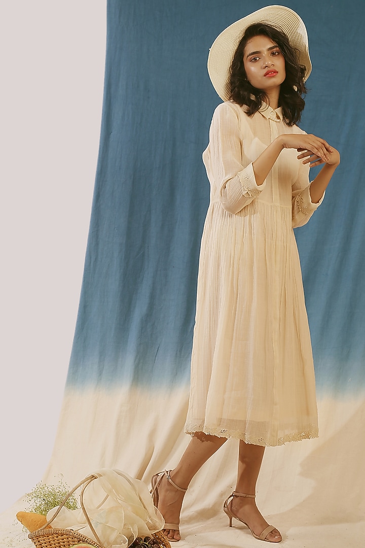 White Embroidered Summer Shirt Dress by Chokhi Chorri at Pernia's Pop Up Shop