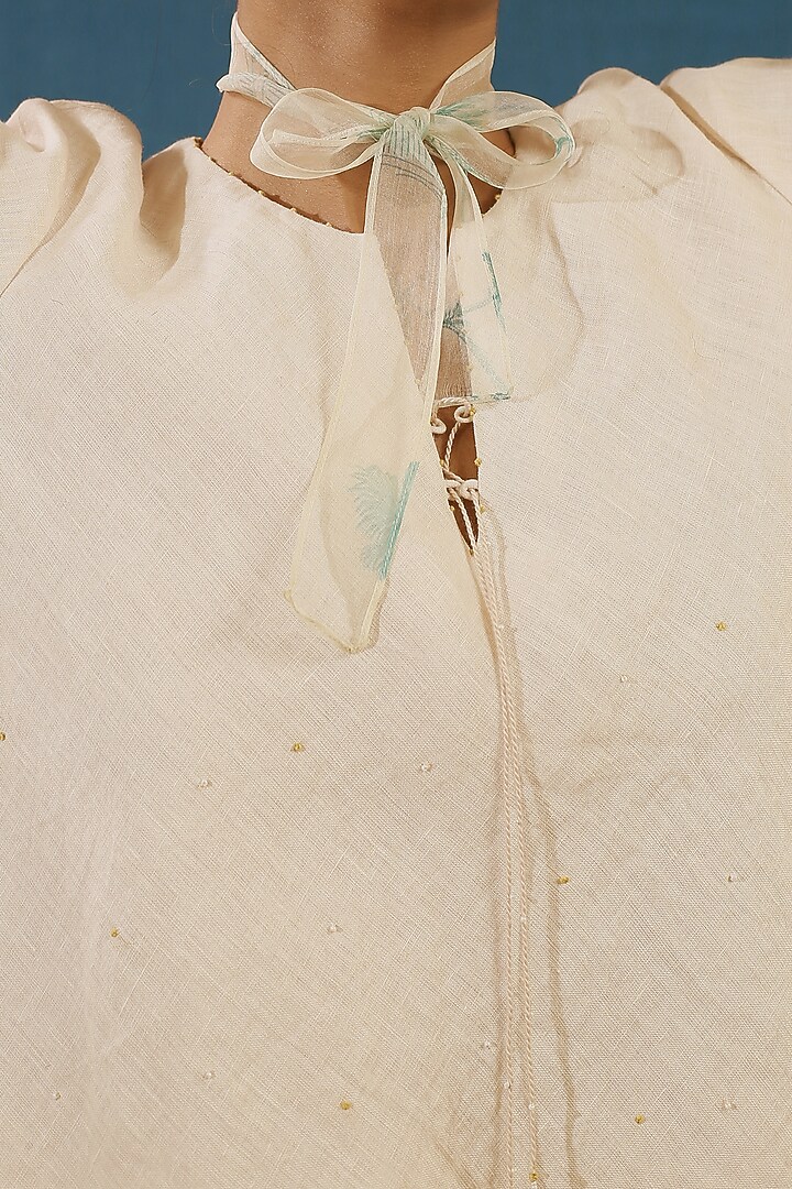 White Hand Embroidered A-Line Flared Top by Chokhi Chorri at Pernia's Pop Up Shop