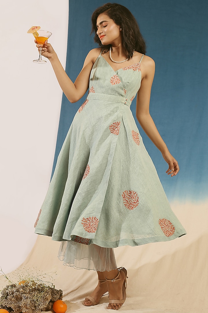 Sky Blue Embroidered Wrap Kurta Set by Chokhi Chorri at Pernia's Pop Up Shop