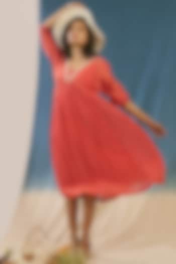 Orange Hand Embroidered Gathered Summer Dress by Chokhi Chorri at Pernia's Pop Up Shop