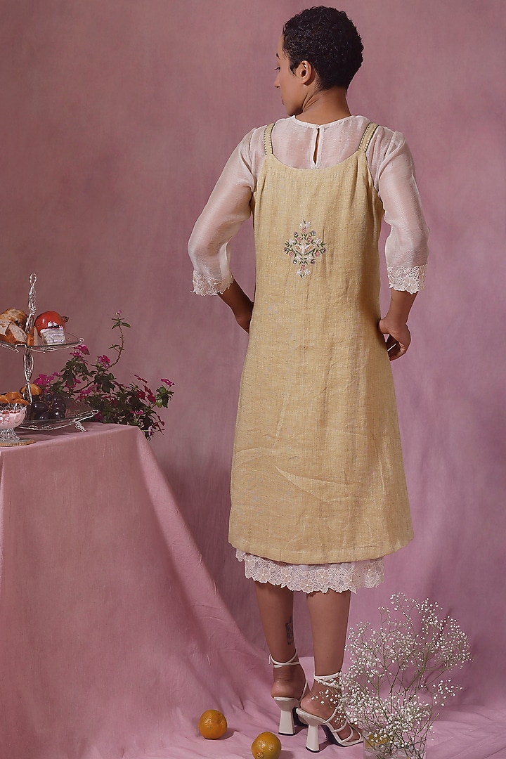 Lime Yellow Jute Silk & Cotton Net Embroidered Jacket Vacation Dress by Chokhi Chorri at Pernia's Pop Up Shop