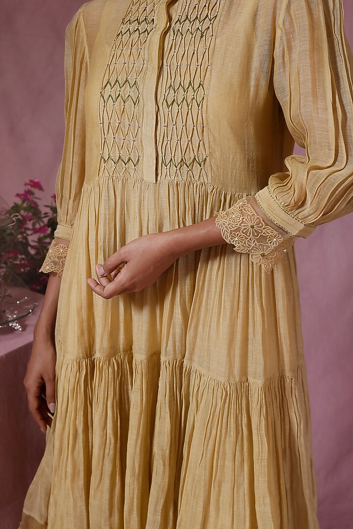 Yellow Malai Cotton Lace Work Tiered Midi Summer Dress by Chokhi Chorri at Pernia's Pop Up Shop