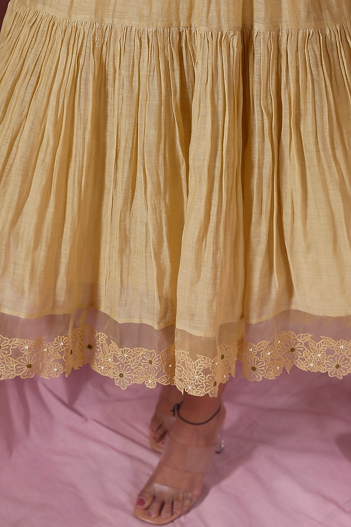Yellow Malai Cotton Lace Work Tiered Midi Summer Dress by Chokhi Chorri at Pernia's Pop Up Shop
