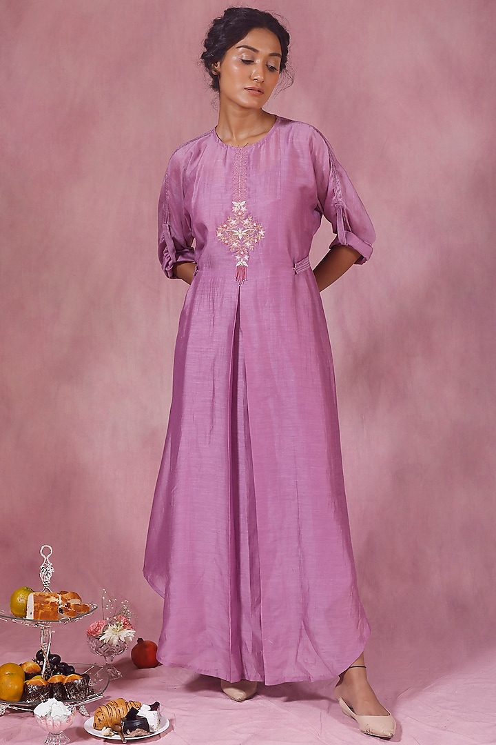 Lilac Embroidered Dress by Chokhi Chorri