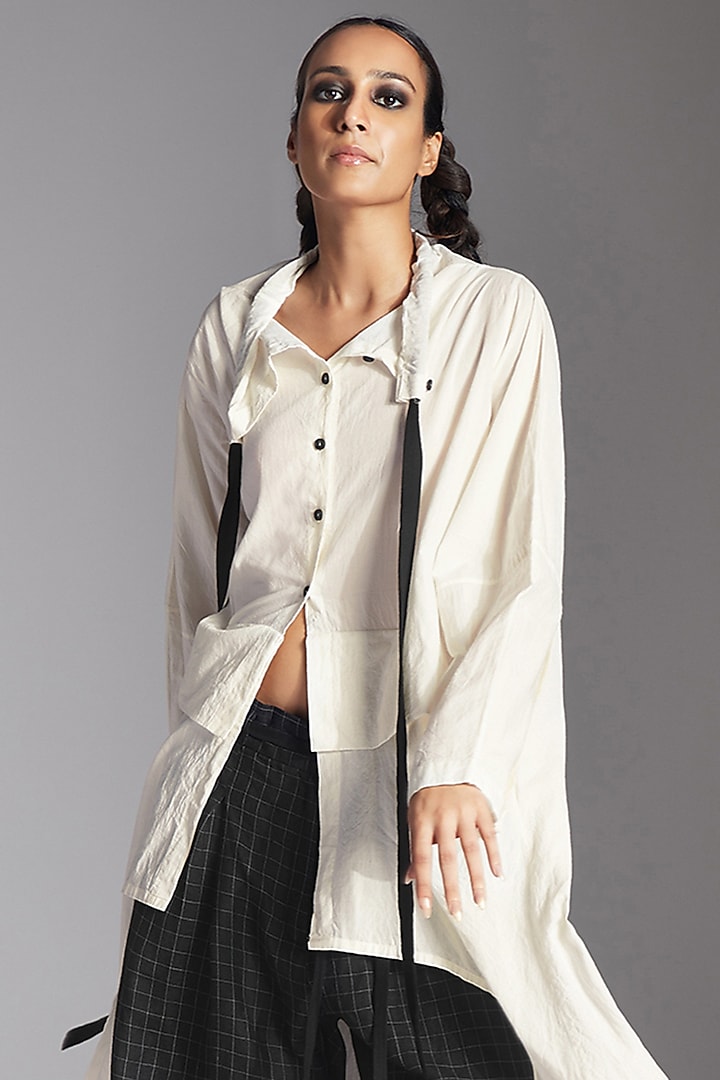 White Organic Cotton High-Low Shirt by Chola at Pernia's Pop Up Shop