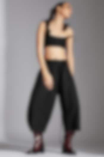 Black Terry Cotton Barrel Trousers by Chola at Pernia's Pop Up Shop