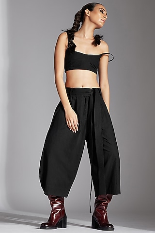 Black Terry Cotton Barrel Trousers by Chola