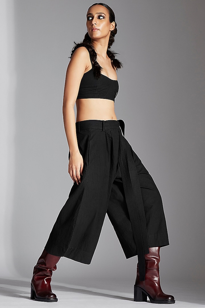 Black Terry Cotton Barrel Trousers by Chola at Pernia's Pop Up Shop
