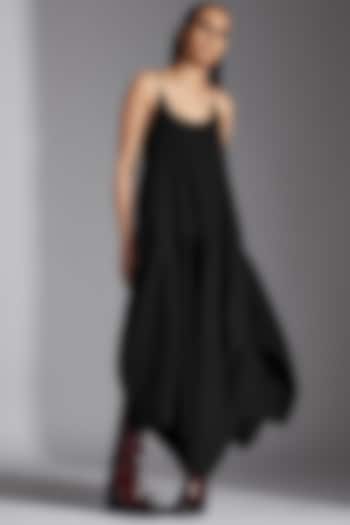 Black Organic Cotton Asymmetrical Dhoti Vacation Dress by Chola at Pernia's Pop Up Shop