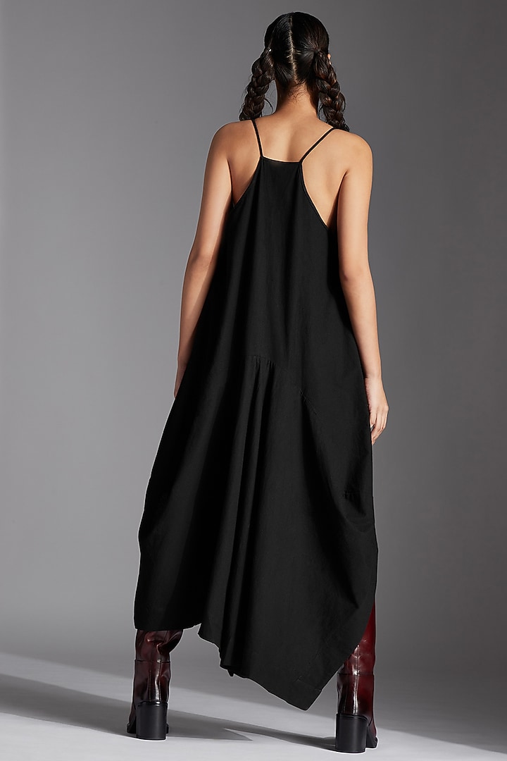 Black Organic Cotton Asymmetrical Dhoti Vacation Dress by Chola at Pernia's Pop Up Shop