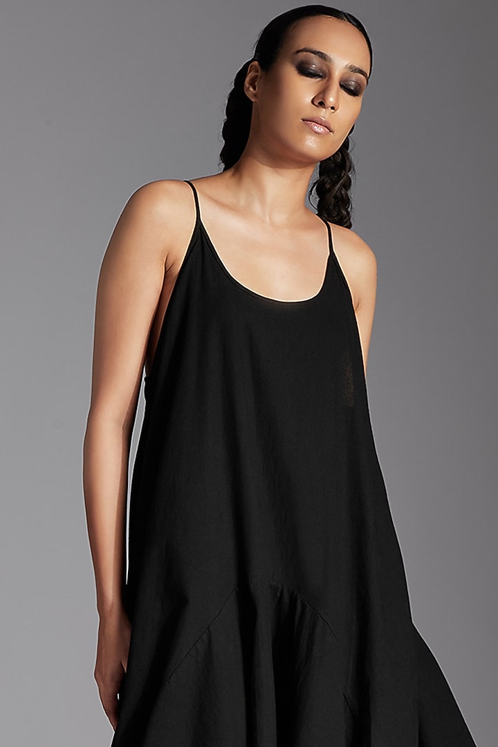 Black Organic Cotton Asymmetrical Dhoti Vacation Dress by Chola at Pernia's Pop Up Shop