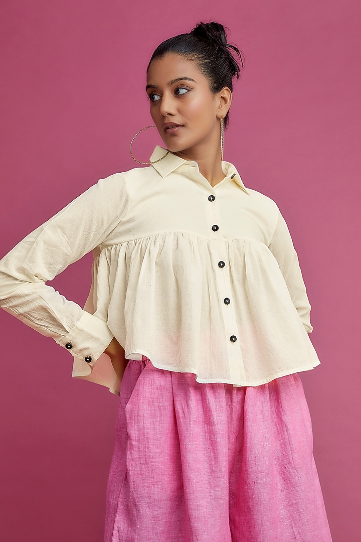 Ivory Organic Cotton Cropped Shirt by Chola at Pernia's Pop Up Shop