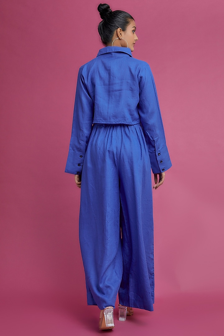 Blue Linen Cropped Shirt by Chola at Pernia's Pop Up Shop