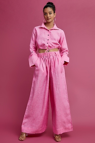 Pink Linen Cropped Shirt by Chola