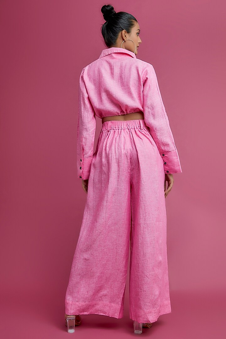 Pink Linen Cropped Shirt by Chola at Pernia's Pop Up Shop