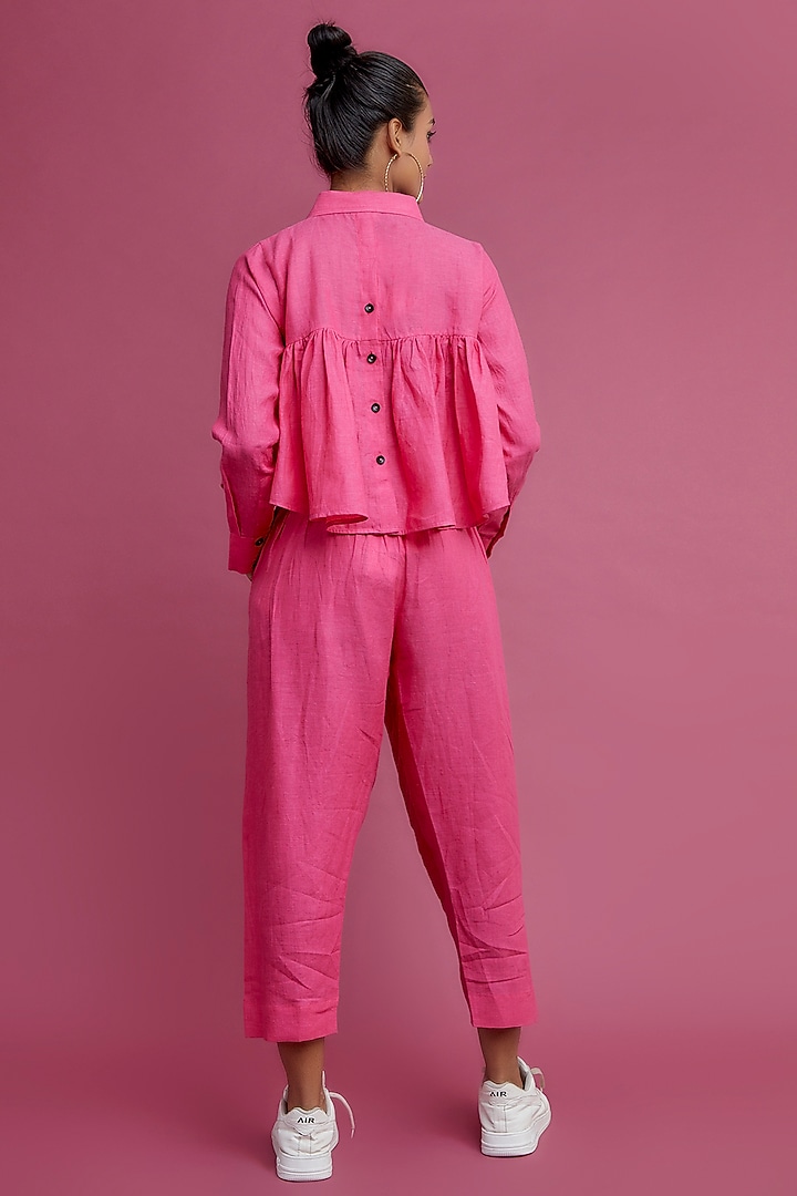 Pink Linen Cropped Shirt by Chola at Pernia's Pop Up Shop