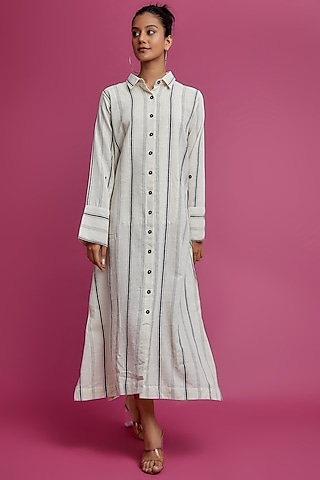 Ivory Cotton Printed Shirt Dress by Chola