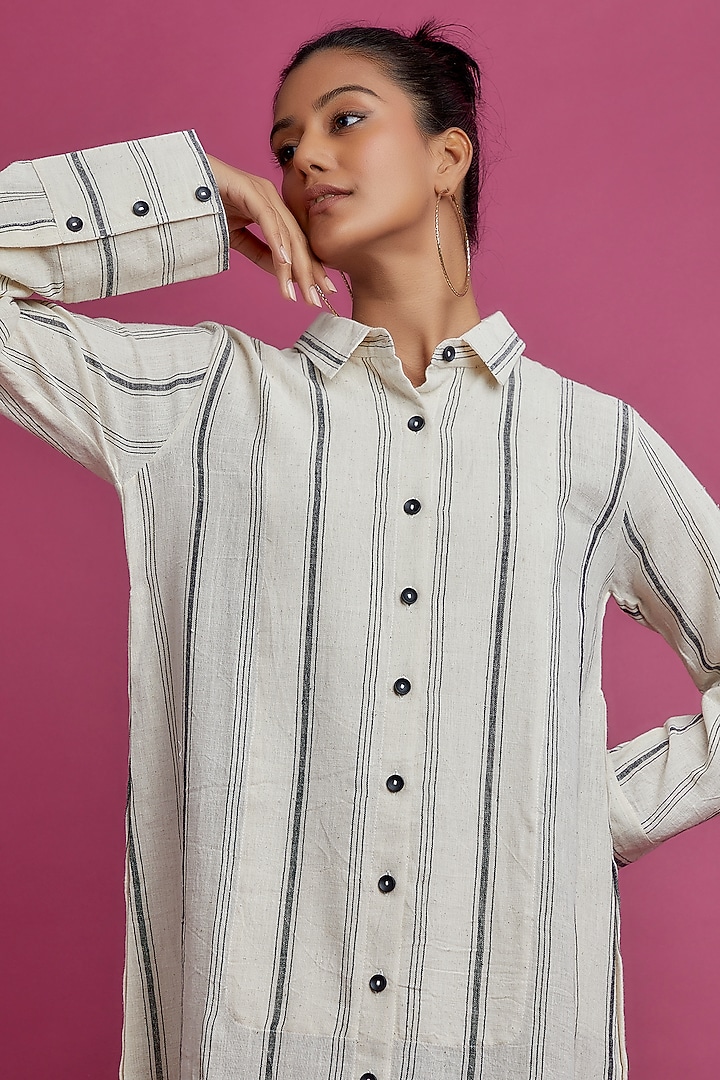 Ivory Cotton Printed Vacation Shirt Dress by Chola at Pernia's Pop Up Shop