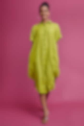 Green Linen Balloon Shirt Dress by Chola at Pernia's Pop Up Shop 2026
