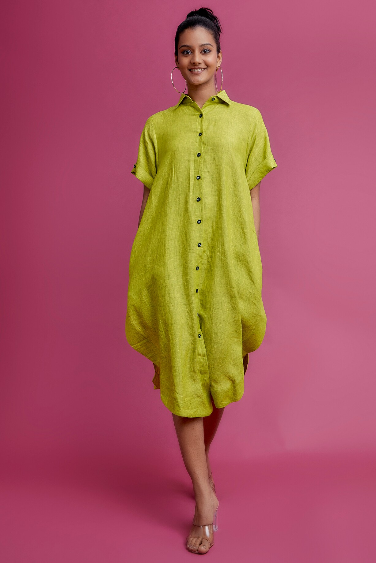 Green Linen Balloon Shirt Dress by Chola at Pernia's Pop Up Shop 2026