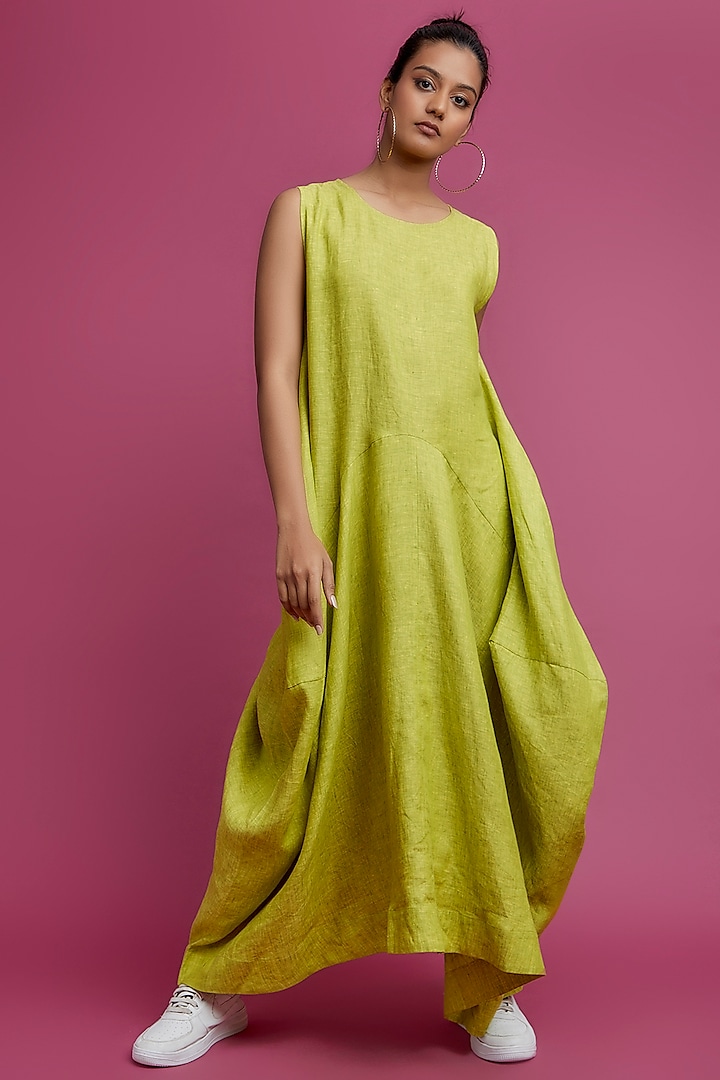 Green Linen Dhoti Dress by Chola