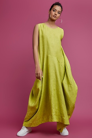 Green Linen Dhoti Dress by Chola