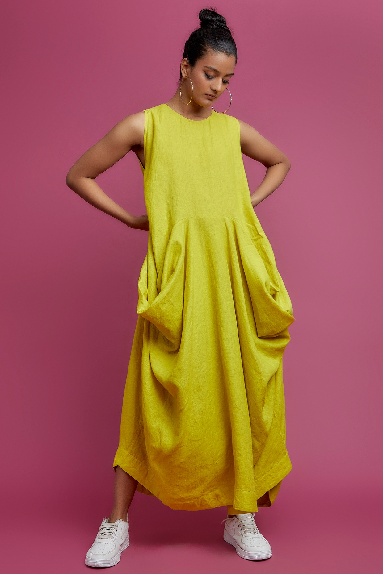 Yellow Linen Deconstructed Dress Design by Chola at Pernia's Pop