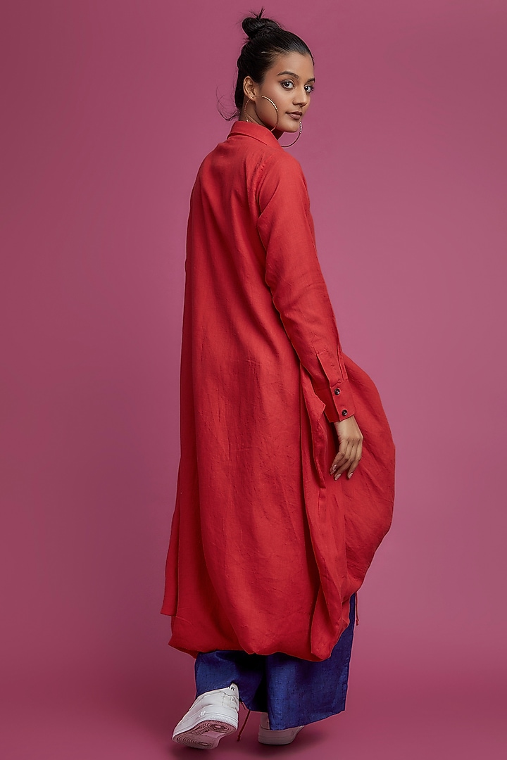 Red Linen Subtraction Shirt by Chola at Pernia's Pop Up Shop