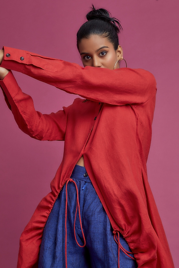 Red Linen Subtraction Shirt by Chola at Pernia's Pop Up Shop