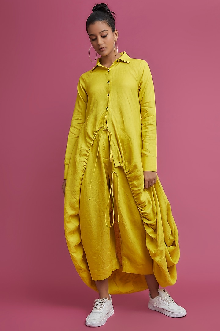 Yellow Linen Subtraction Shirt by Chola