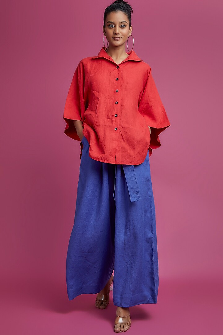 Blue Linen Trousers by Chola at Pernia's Pop Up Shop