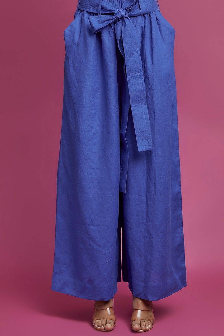 Blue Linen Trousers by Chola at Pernia's Pop Up Shop