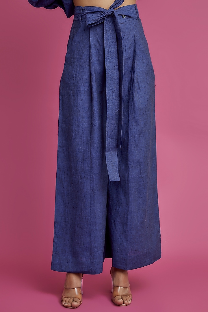 Blue Linen Trousers by Chola at Pernia's Pop Up Shop