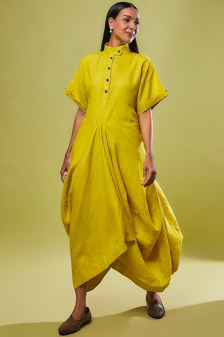 Yellow Linen Dhoti Dress by Chola