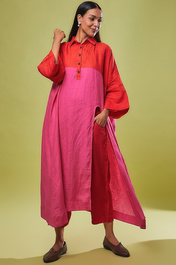 Red Linen Pleated Trousers by Chola