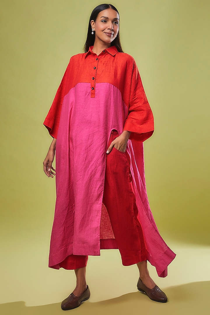 Pink & Red Linen Shirt by Chola