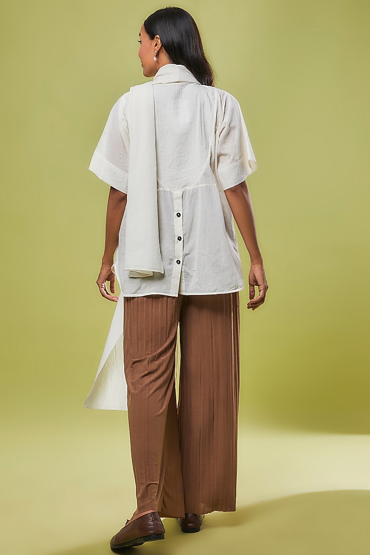 Ivory Organic Cotton Shirt With Scarf by Chola at Pernia's Pop Up Shop
