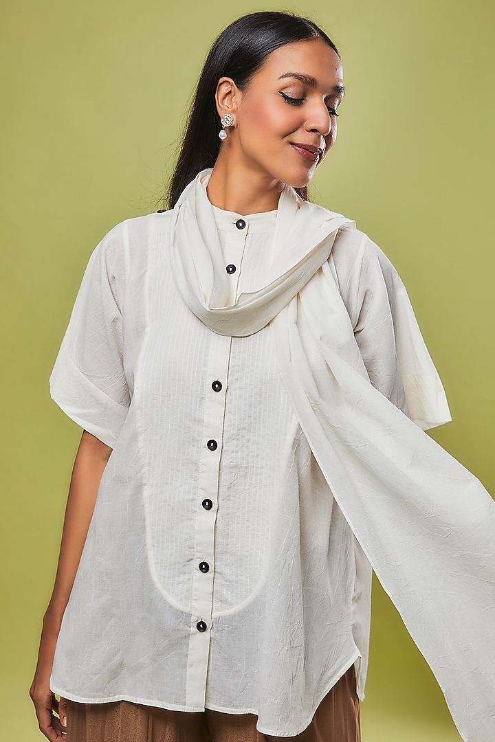 Ivory Organic Cotton Shirt With Scarf by Chola at Pernia's Pop Up Shop