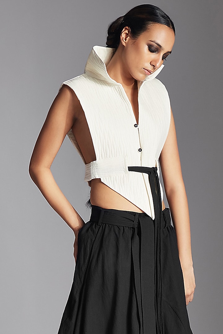 White Organic Cotton Quilted Jacket by Chola at Pernia's Pop Up Shop