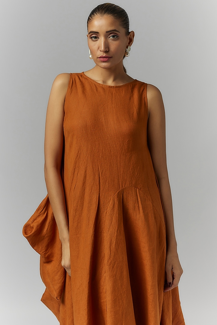 Orange Linen Asymmetrical Vacation Dress by Chola at Pernia's Pop Up Shop