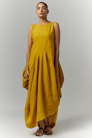 Yellow Linen Asymmetrical Dress by Chola