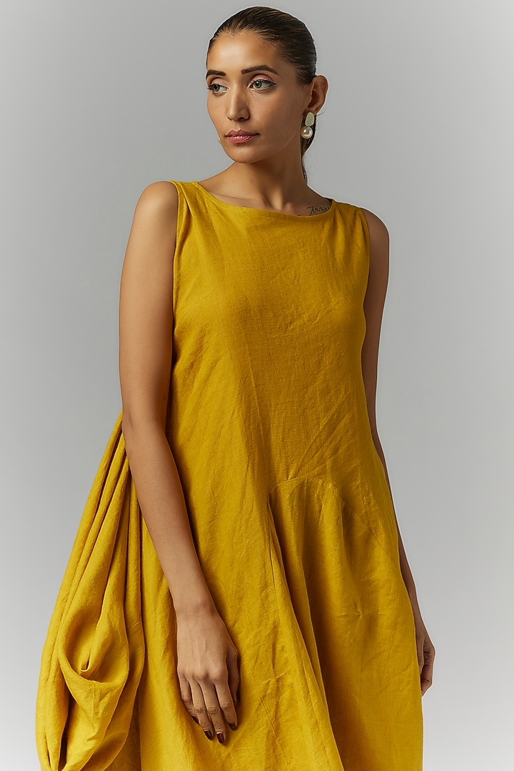 Yellow Linen Asymmetrical Vacation Dress by Chola at Pernia's Pop Up Shop