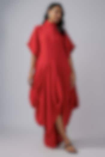 Red Linen Deconstructured Maxi Dress by Chola at Pernia's Pop Up Shop