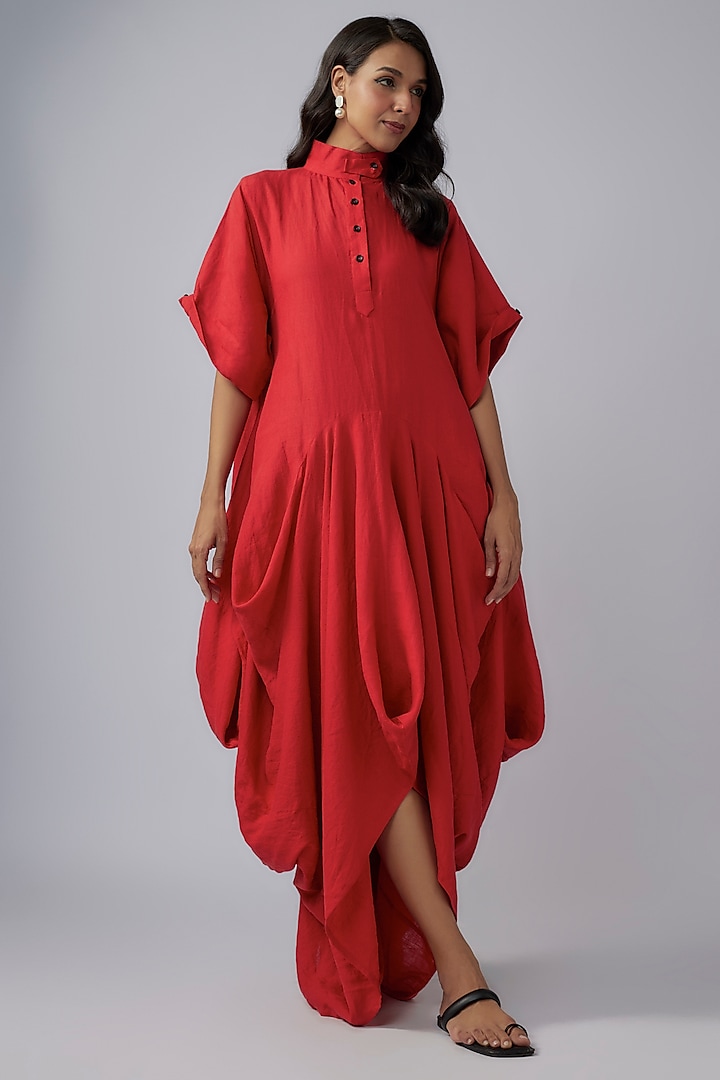 Red Linen Deconstructured Maxi Dress by Chola at Pernia's Pop Up Shop